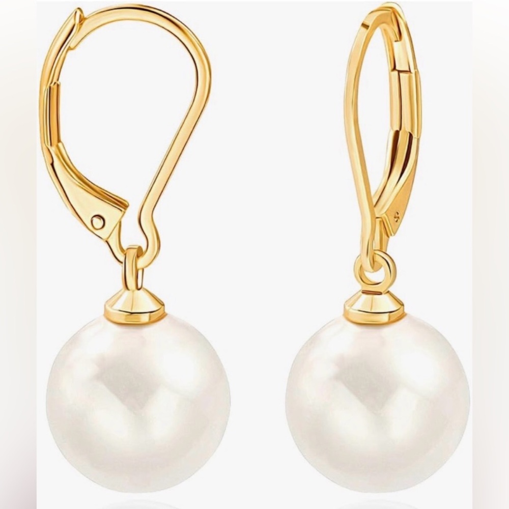 NEW 18K Gold Plated Pearl Drop Earrings